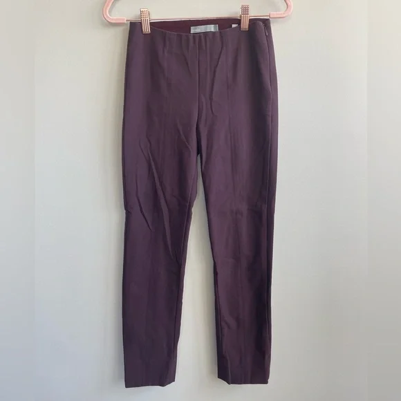 Vince Fitted Cropped Maroon Plum Pintuck Dress Pants Elastic Waist Side Zipper - Picture 1 of 9